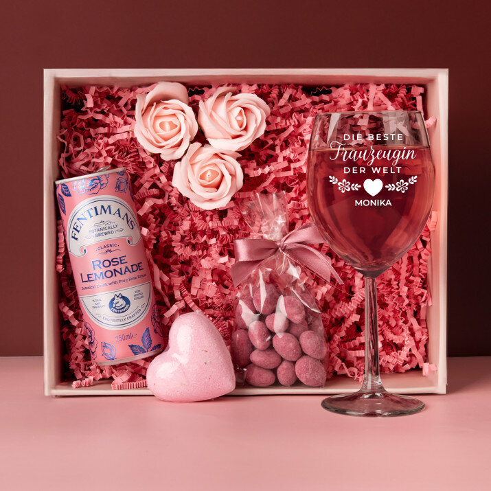 Geschenkset für die beste Trauzeugin mit Glas und Limonade