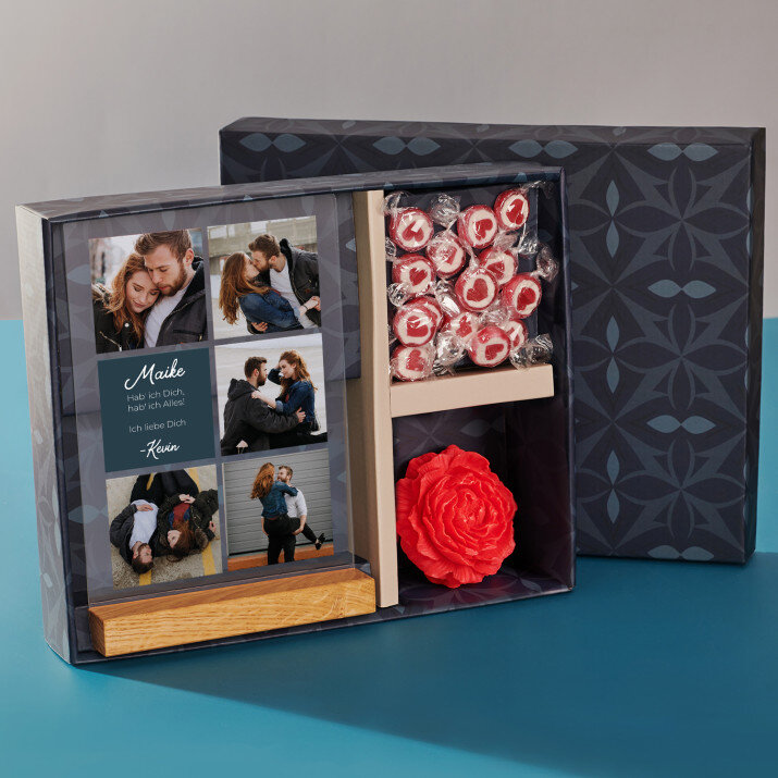Geschenkset für sie mit Druck auf Acrylglas und Bonbons