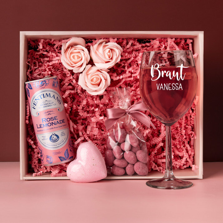 Geschenkset für die Braut mit Glas und Limonade