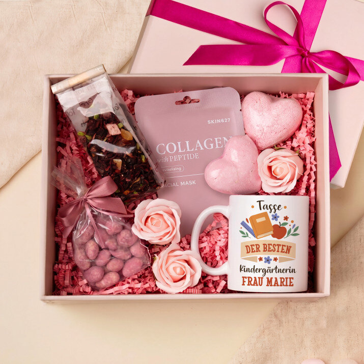Tasse und Rosen-Spa-Set für eine Kindergärtnerin Tasse und Rosen-Spa-Set für eine Kindergärtnerin