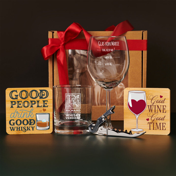 Geschenkset für Freunde mit Weinglas und Whiskyglas Geschenkset für Freunde mit Weinglas und Whiskyglas