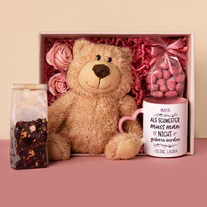 Set mit Tasse, Teddybär und Süßigkeiten Für die beste Freundin