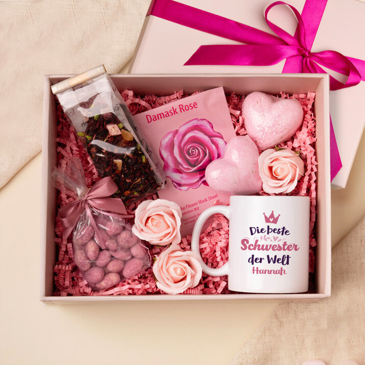 Tasse und Rosen-Spa-Set für die Schwester