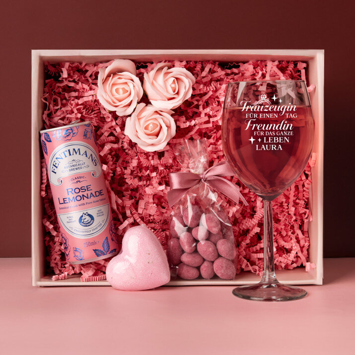 Geschenkset für die Trauzeugin mit Glas und Limonade