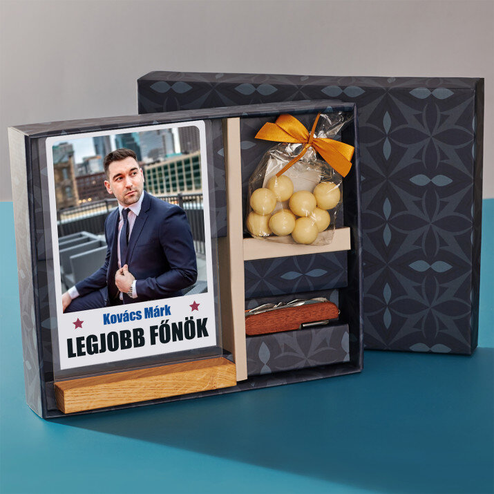 Geschenkset für Chef mit Druck auf Acrylglas und Taschenmesser