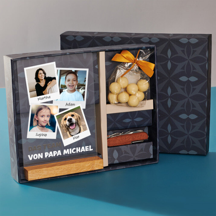 Geschenkset mit Druck auf Acrylglas und Taschenmesser