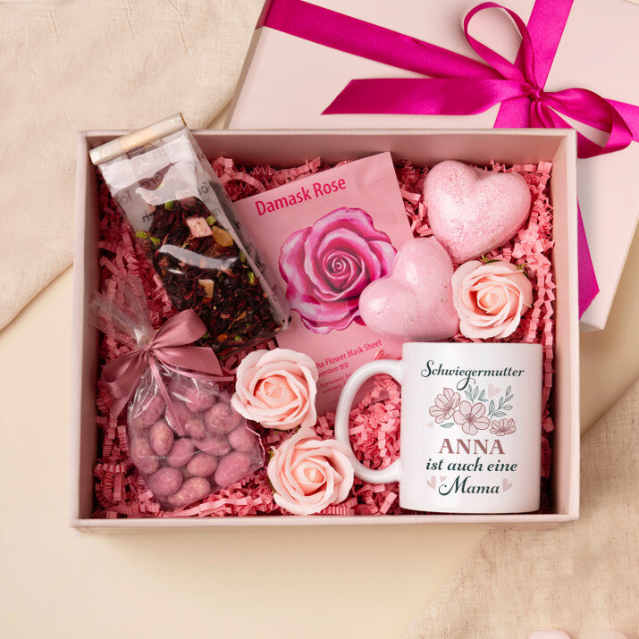 Tasse und Rosen-Spa-Set für die Schwiegermutter