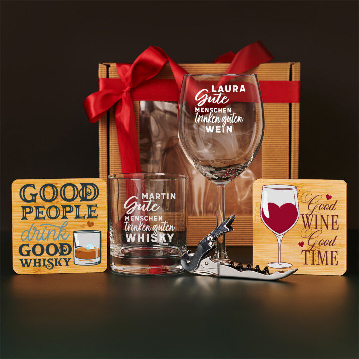Geschenkset für Freunde 2 mit Weinglas und Whiskyglas Geschenkset für Freunde 2 mit Weinglas und Whiskyglas