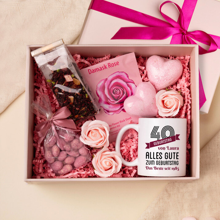 Tasse und Rosen-Spa-Set zum 40 Geburtstag