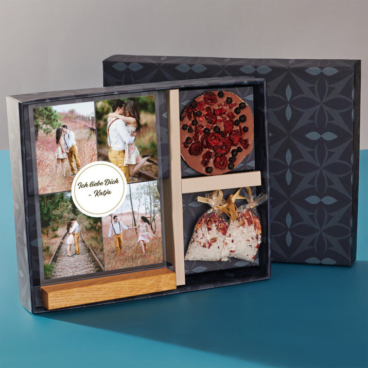 Geschenkset zum Jahrestag mit Druck auf Acrylglas und Badesalz