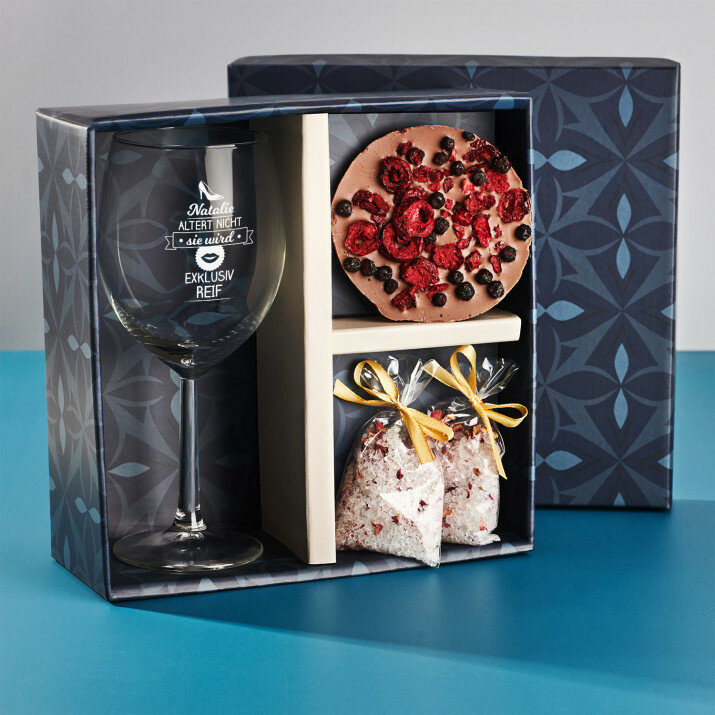 Geschenkset mit Weinglas und Badesalz Zum Geburtstag