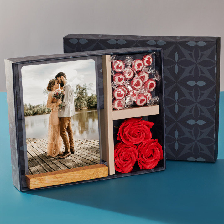Geschenkset zum Geburtstag mit Druck auf Acrylglas und Bonbons