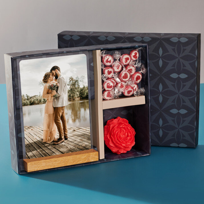 Geschenkset zum Geburtstag mit Druck auf Acrylglas und Bonbons