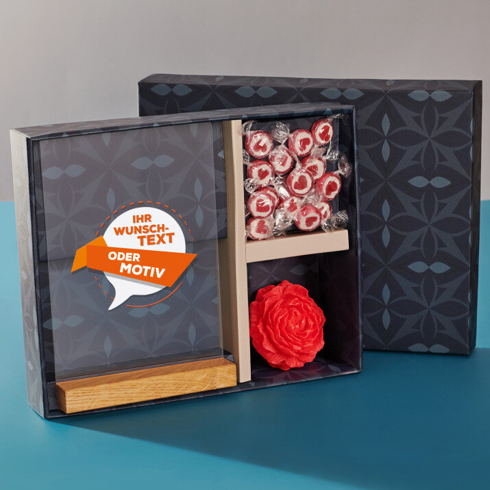 Geschenkset Eigenes Projekt mit Druck auf Acrylglas und Bonbons