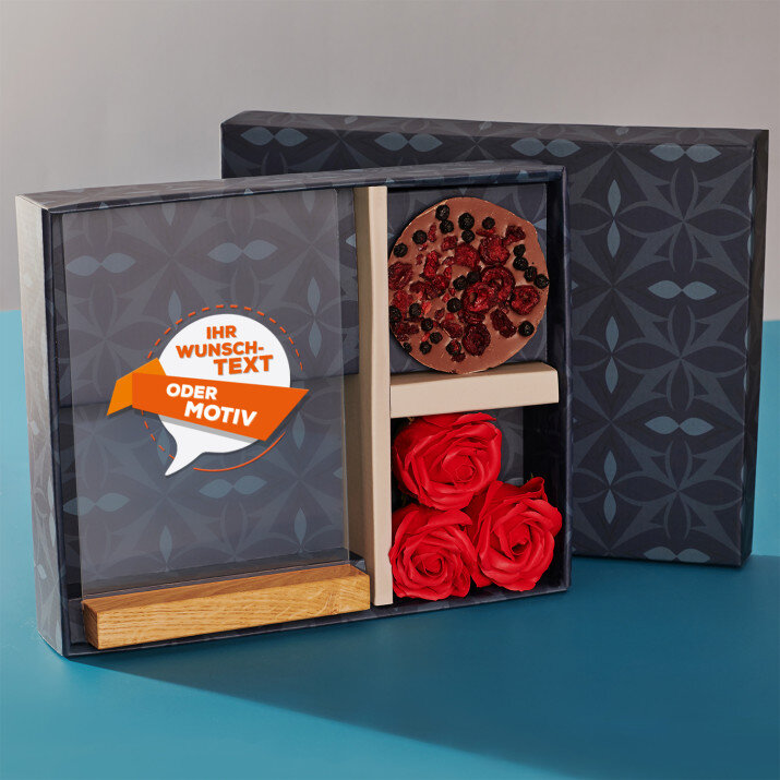 Geschenkset Eigenes Projekt mit Druck auf Acrylglas und Schokolade
