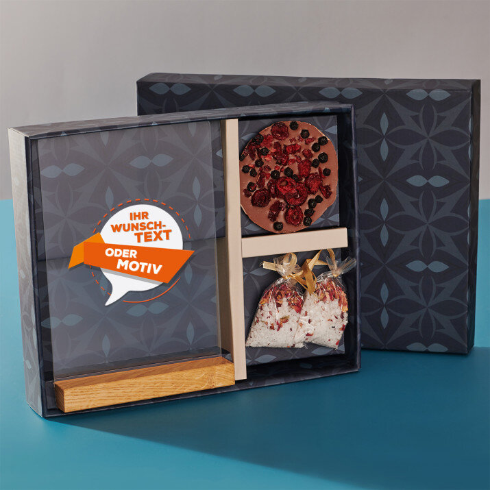 Geschenkset Eigenes Projekt mit Druck auf Acrylglas und Badesalz