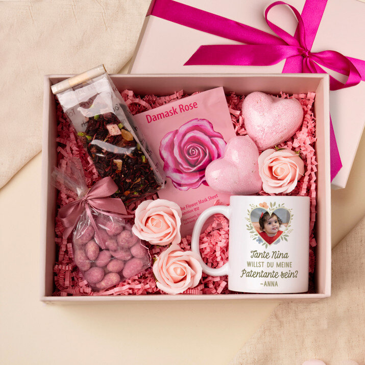 Tasse und Rosen-Spa-Set Anfrage zur Patenschaft mit Foto