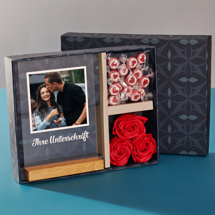Geschenkset mit Druck auf Acrylglas und Bonbons
