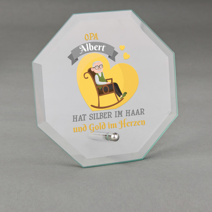 Goldenes Herz - Glastrophäe mit Aufdruck