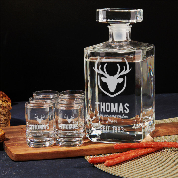 Herrvorragender jäger - Karaffe und Schnapsgläser - Set mit Gravur