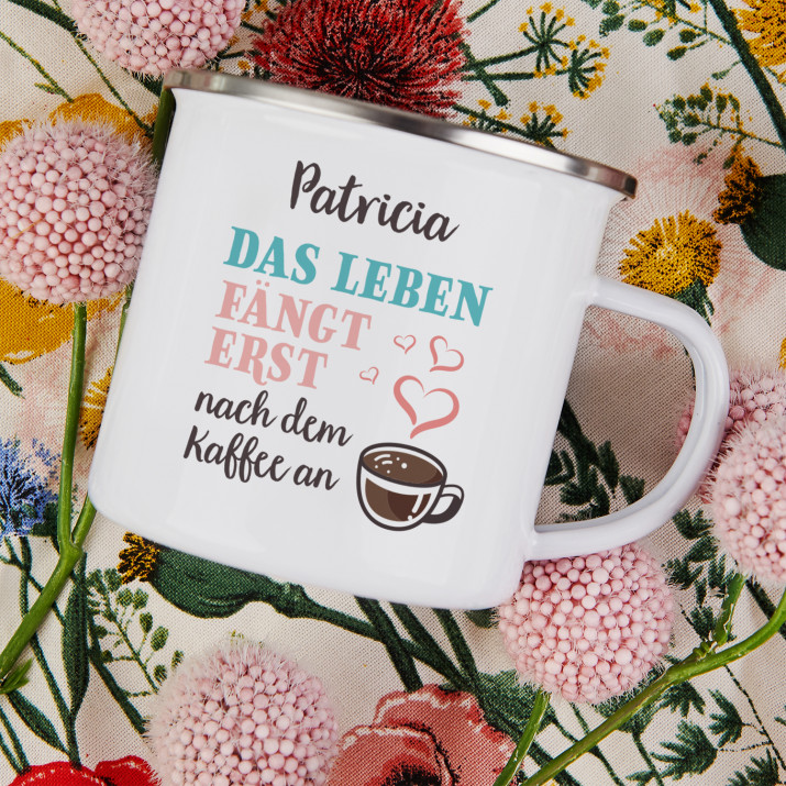 Leben nach dem Kaffee - emaillierter Becher