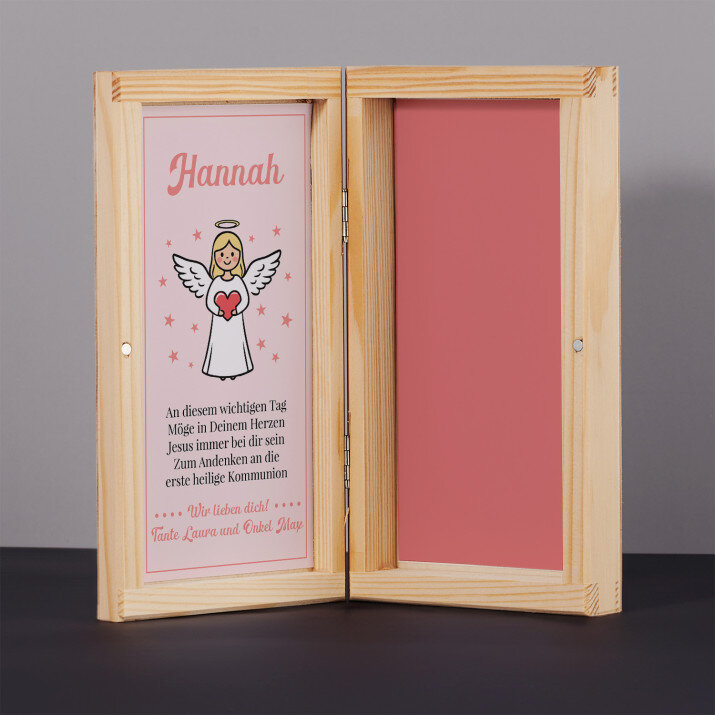 Kommunionwünsche Engel für ein Mädchen - Geldgeschenkbox aus Holz
