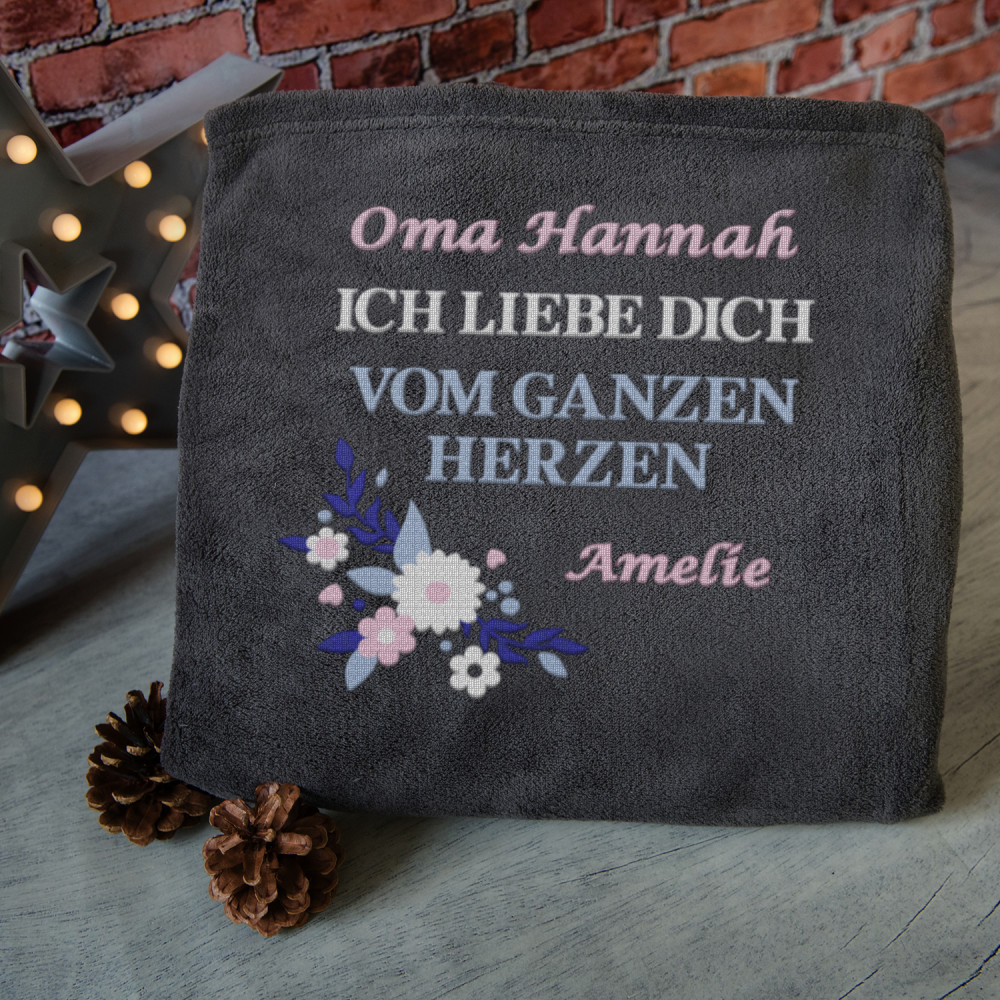 Oma ich liebe Dich Decke mit Stickerei GeschenkSpeziell.de
