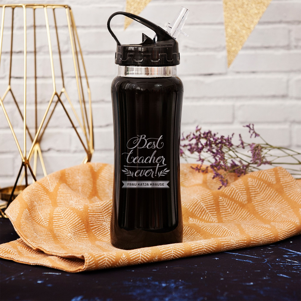 Gift Base Sportflasche „World’s Best Teacher“ – 600 Ml, Weißmetall, Mit 2 Deckeln