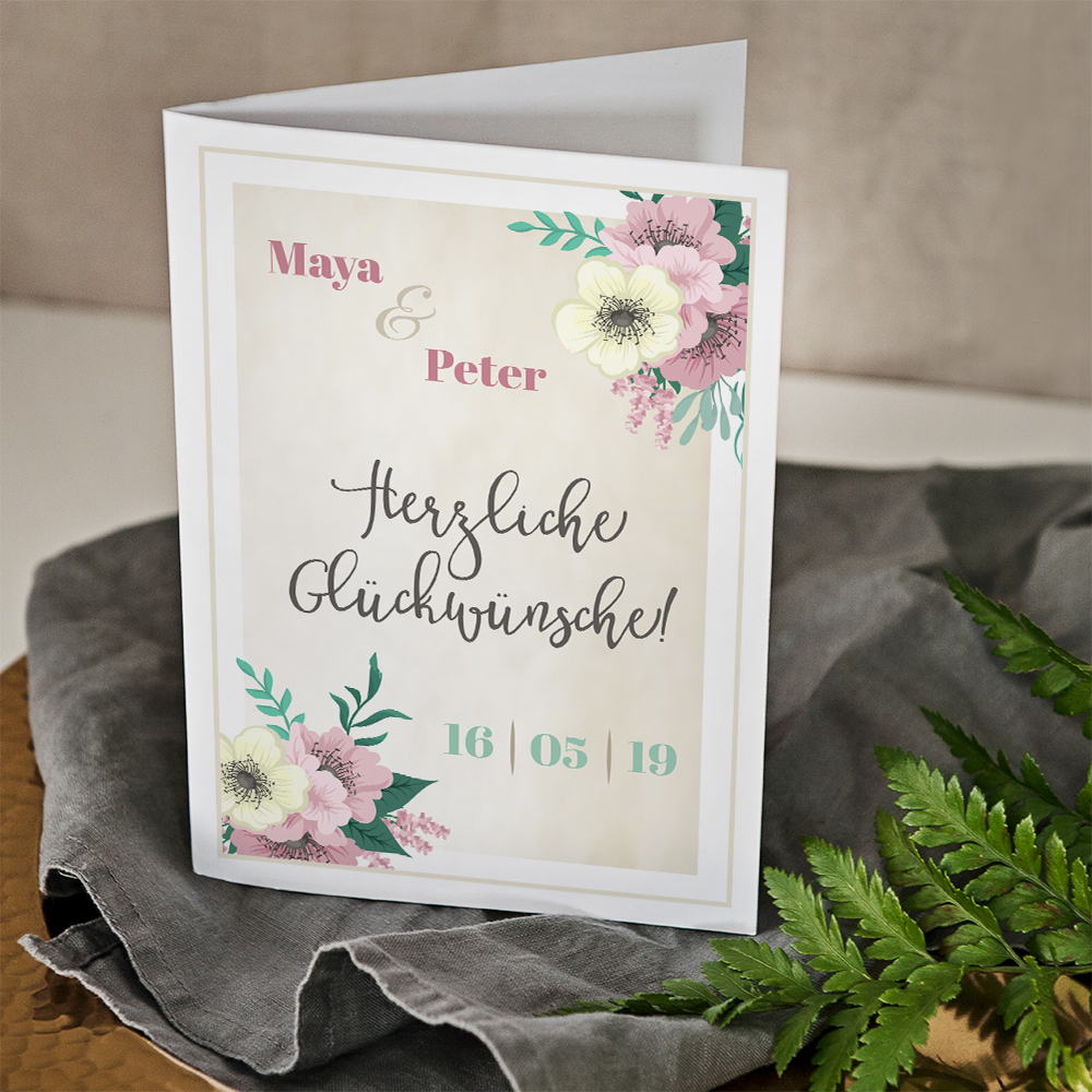 Glückswünsche Hochzeitsblumen Glückswunschkarte GeschenkSpeziell.de