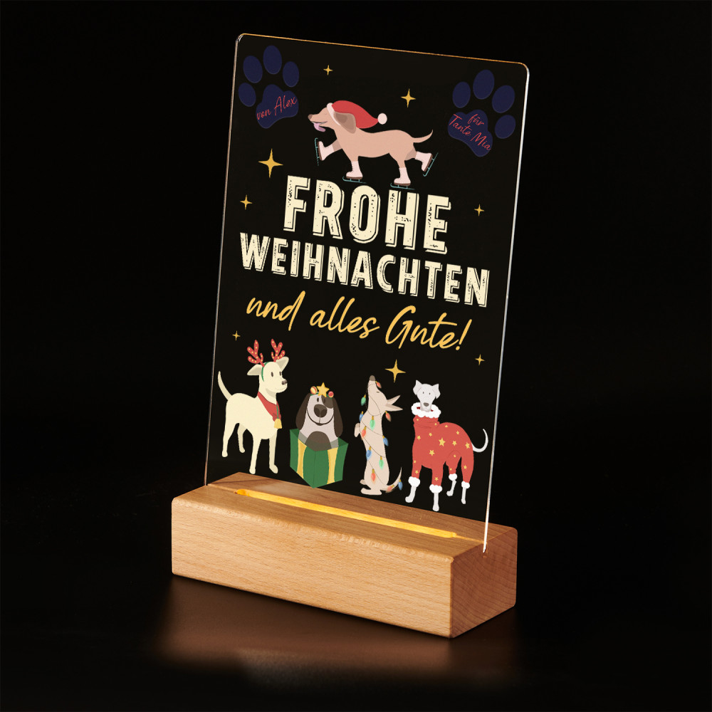 Frohe Weihnachten und alles Gute Druck auf Acrylglas mit LED