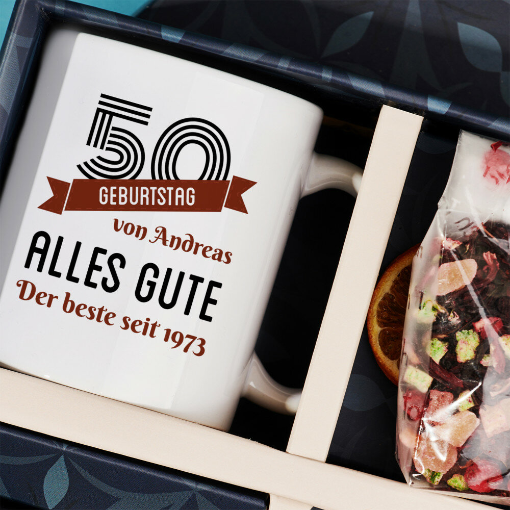 Geschenkset mit Tasse und Tee Zum 50. Geburtstag GeschenkSpeziell.de