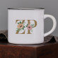 Initialen Blumen - Keramikbecher mit schwarzem Rand