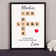 ich liebe Dich Scrabble - Kunstdruck mit Rahmen