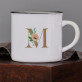 Monogramm Blumen - Keramikbecher mit schwarzem Rand