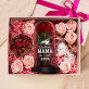 Geschenkset für Mama zum Muttertag mit Ewiger Rose, Schokolade und Badesalz
