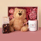 Set mit Tasse, Teddybär und Süßigkeiten Romantisch